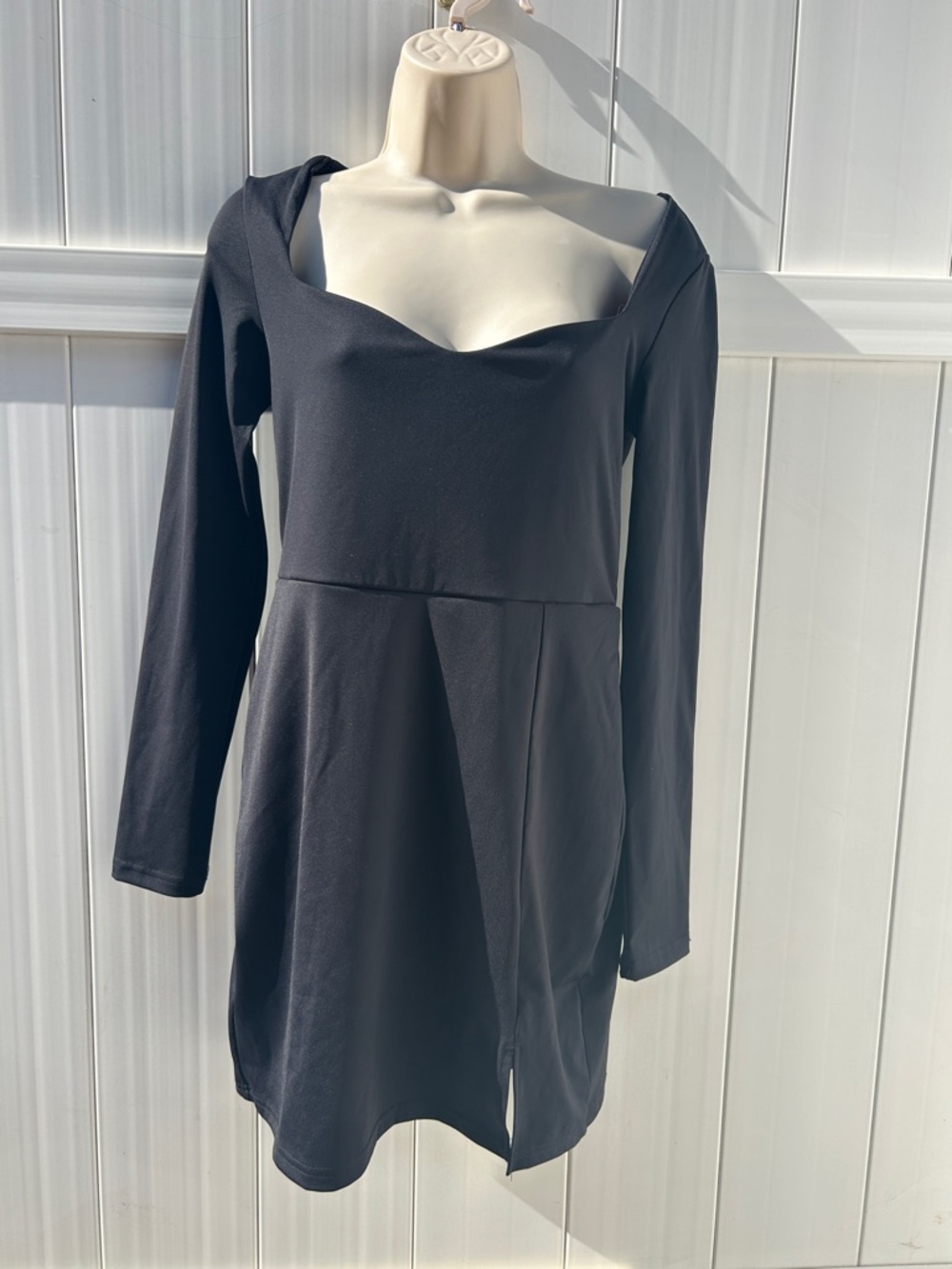 Long Sleeve Black w/ Shapewear & Sweetheart Neck Bodycon Mini Dress Sz Medium